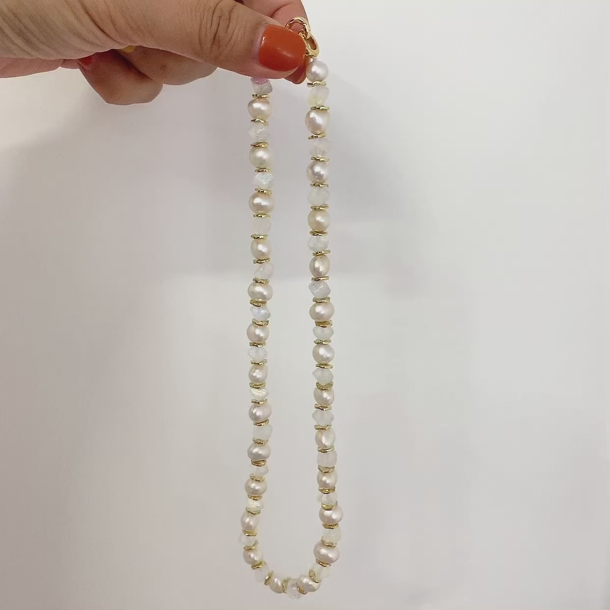 Handmade natural freshwater pearl necklace with Czech artificial crystal