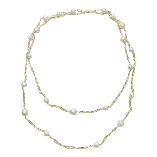 Handmade freshwater baroque pearl long chain necklace