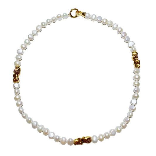 Handmade natural baroque pearl necklace with Gold Beads