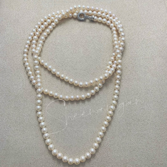 Handmade natural freshwater pearl long sweater chain necklace