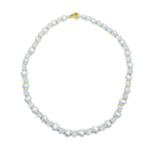 Handmade natural freshwater pearl necklace with Czech artificial crystal