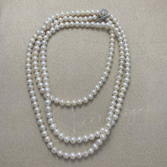 Handmade classic freshwater pearl long sweater necklace