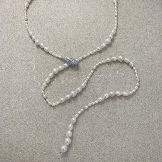 Handmade natural baroque pearls long sweater necklace