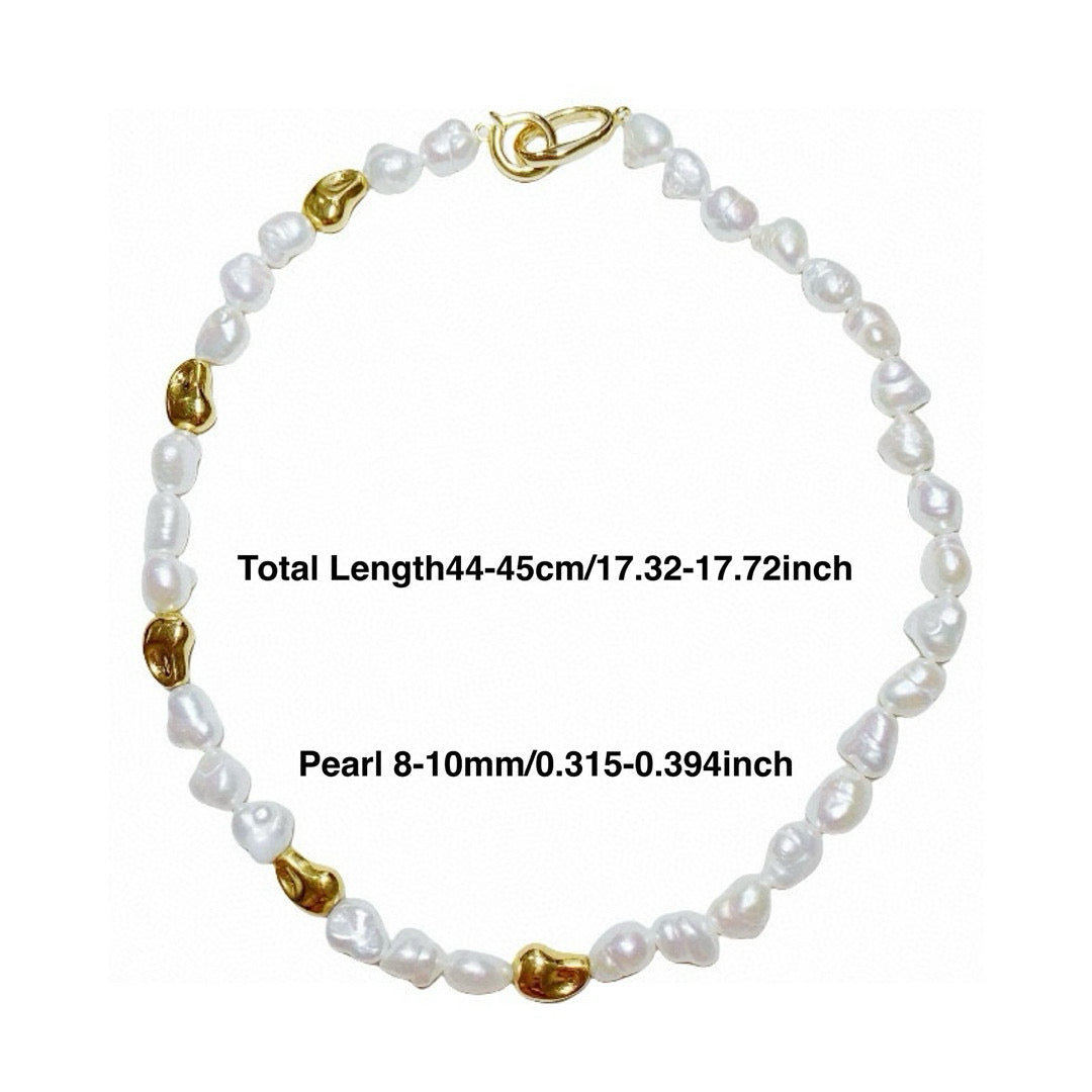 Handmade Baroque Pearl Necklace with gold-colored beads - Sheenanigan