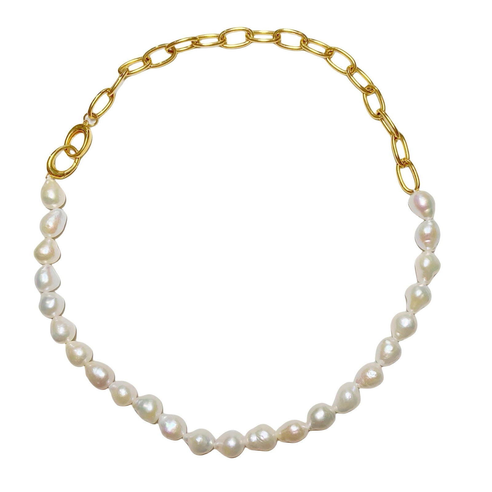 Handmade natural baroque pearl necklace with gold chain link - Sheenanigan