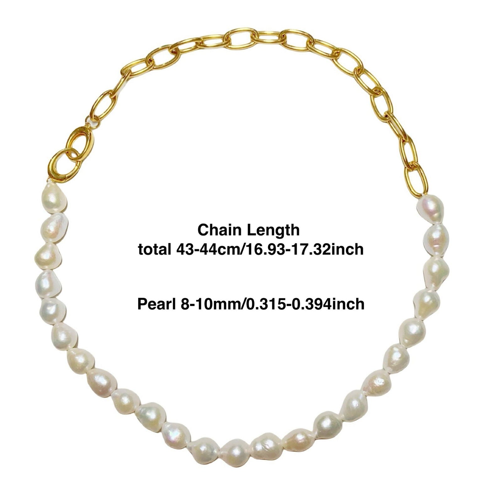 Handmade natural baroque pearl necklace with gold chain link - Sheenanigan