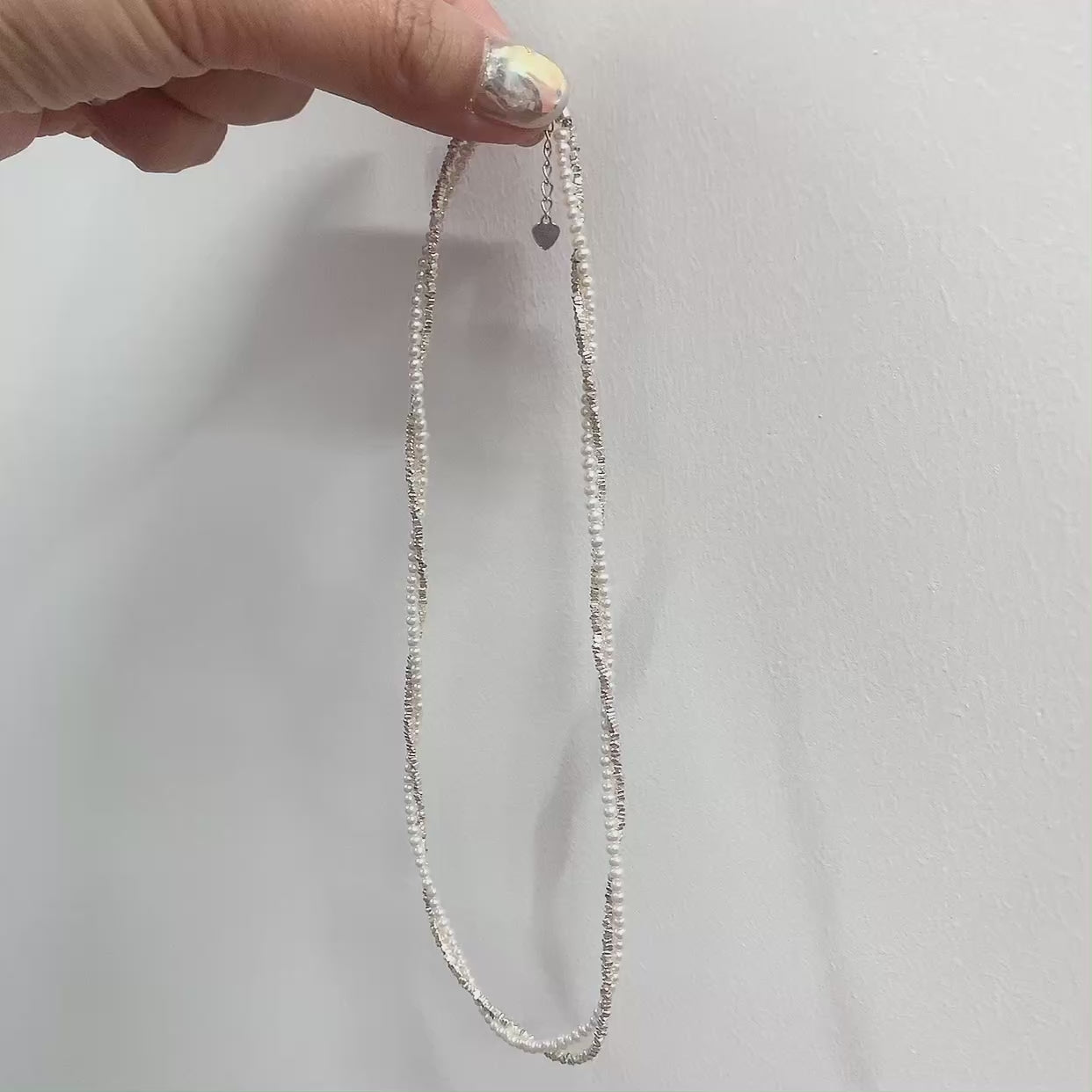 Handmade natural freshwater baroque pearl Necklace with silver beads  chain