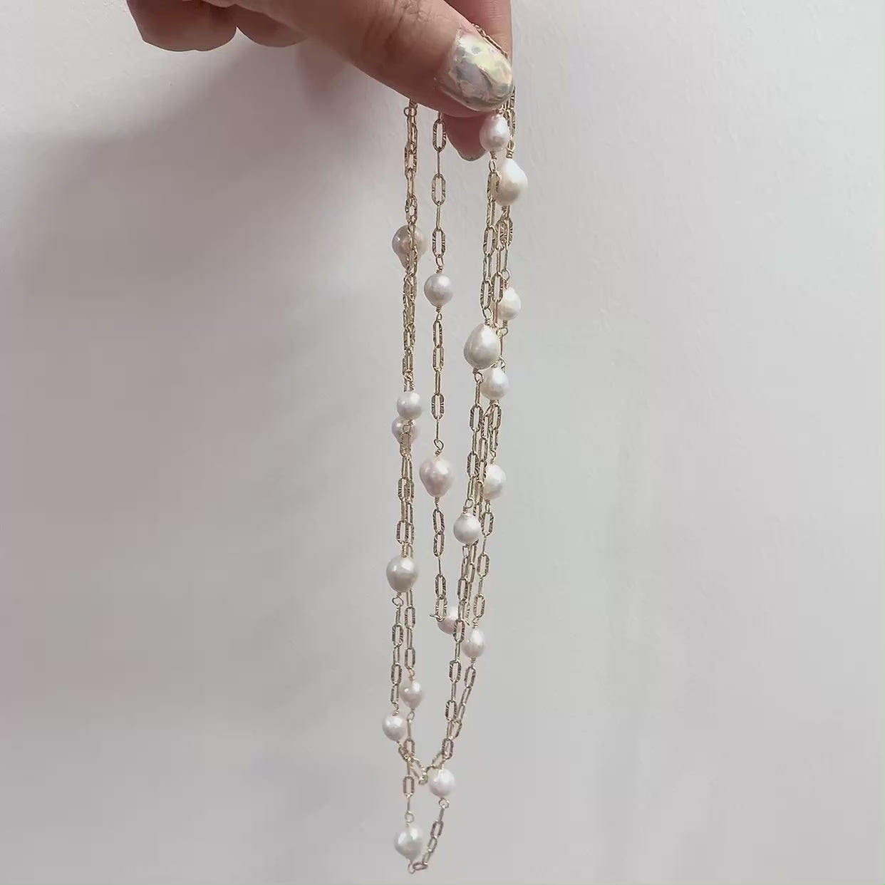 Handmade freshwater baroque pearl long chain necklace