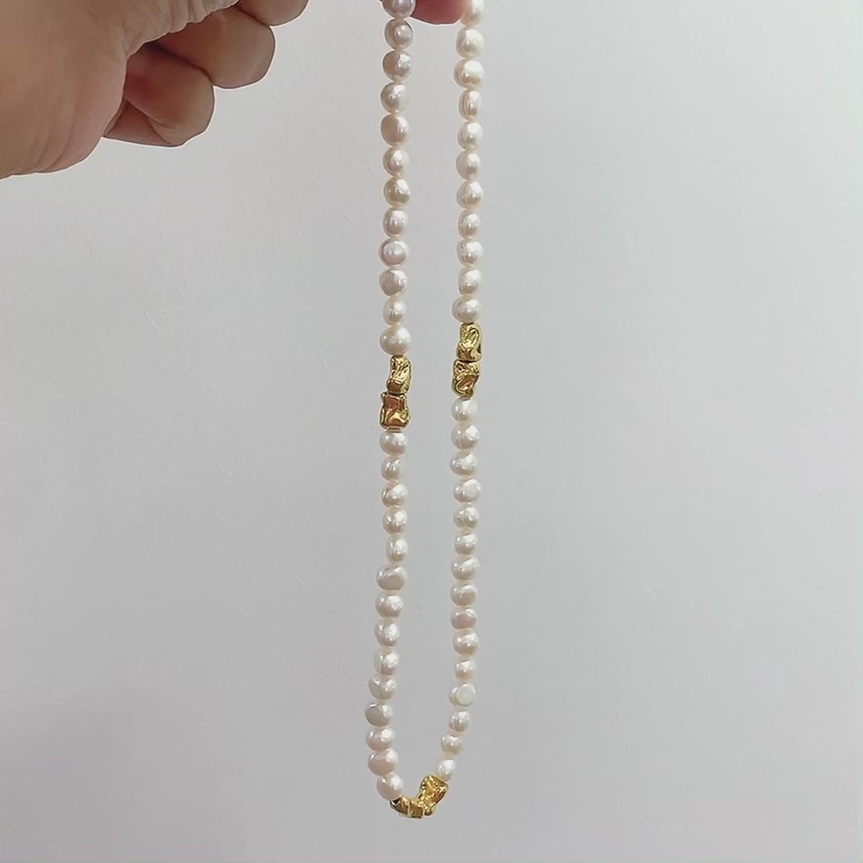 Handmade natural baroque pearl necklace with Gold Beads